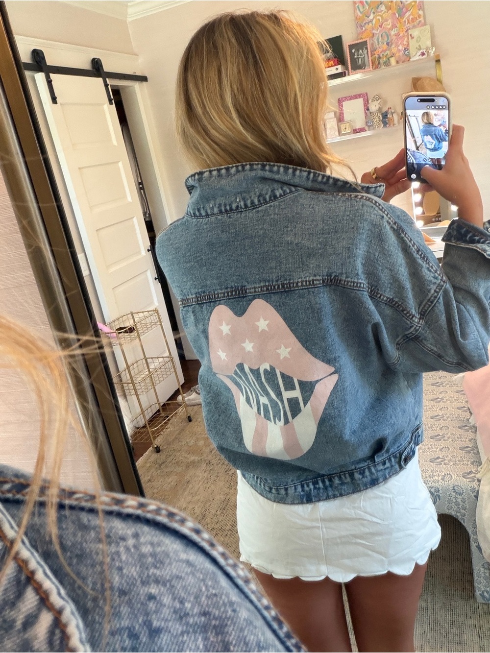 Light Wash Denim Jacket with Casual Crop Top - Picture 2 of 7